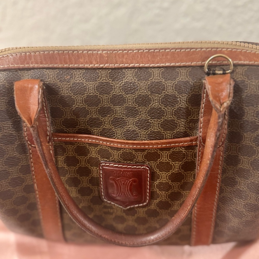 Celine Brown Monogram Canvas Bowling Satchel with Cognac Trim - Picture 9 of 13